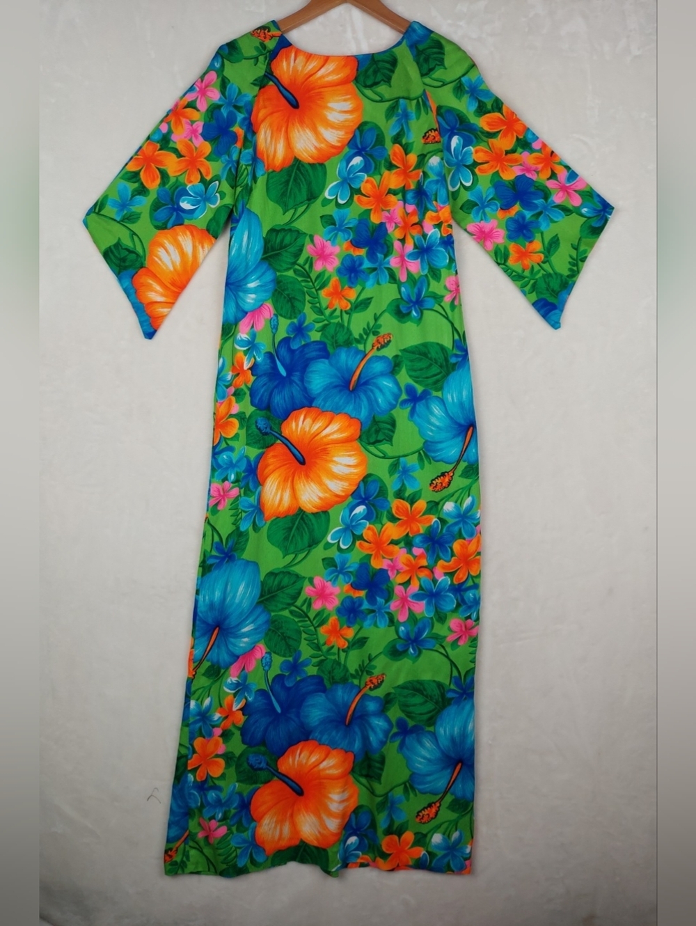 VTG 60/70s Pake Mu'u Maxi Dress POMARE M/L Neon Festival Boho Hippie Psychedelic